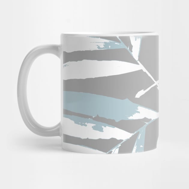 Geometric palm leaves white blue on silver grey , leaves, tropical , fall,  TeePublic by PrintedDreams